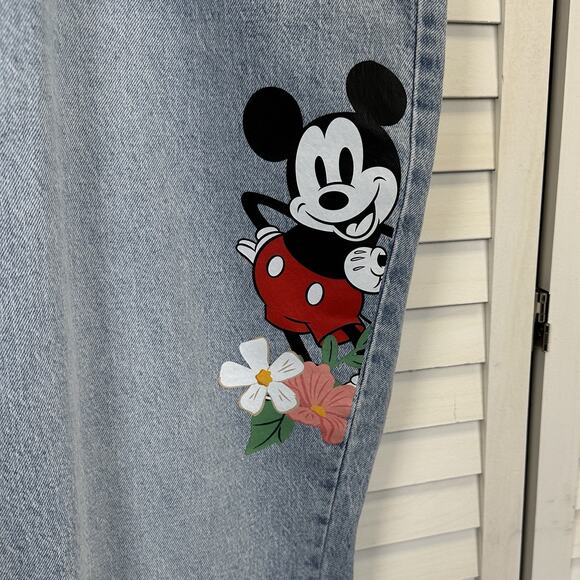 Disney X‎ Hot Topic Mickey Minnie Mouse Floral Mom Jeans Light Wash Plus Size 28 - Picture 6 of 12